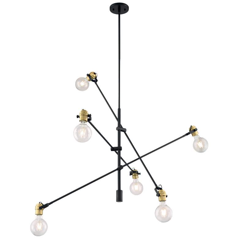 Image 1 Mantra; 6 Light; Pendant Fixture; Black Finish with Brushed Brass Sockets