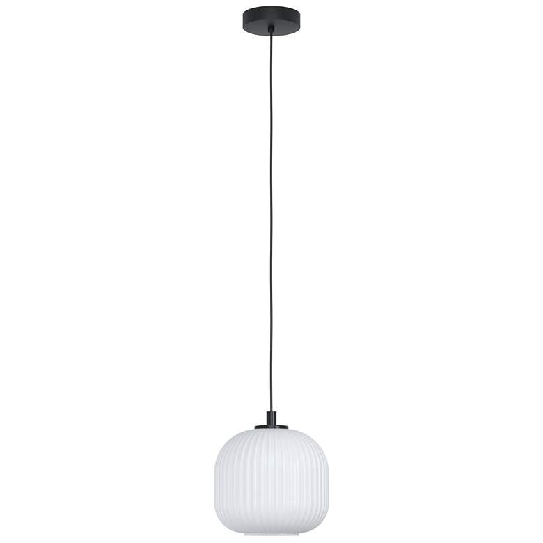 Image 1 Mantunalle - 1-Light Pendant - Black Finish - White Ribbon Glass Shade