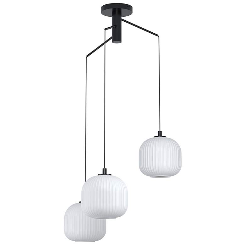 Image 1 Mantunalle - 3 LT Staircase Pendant - Black Finish -  White Ribbed Glass