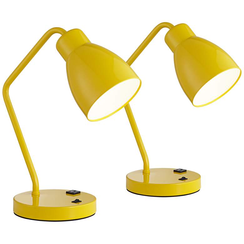 Image 1 Manuela Yellow Table Lamp Set of 2 With Built In 3-Prong Outlet