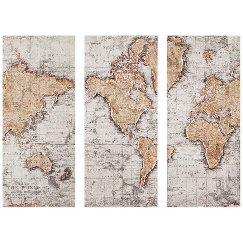 Map of the World 35&quot;H 3-Piece Printed Canvas Wall Art Set