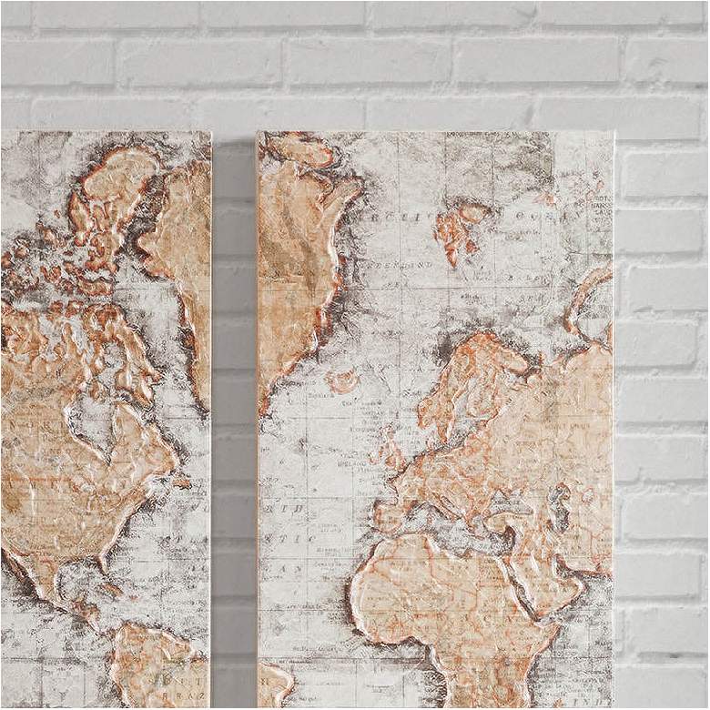Map of the World 35&quot;H 3-Piece Printed Canvas Wall Art Set more views