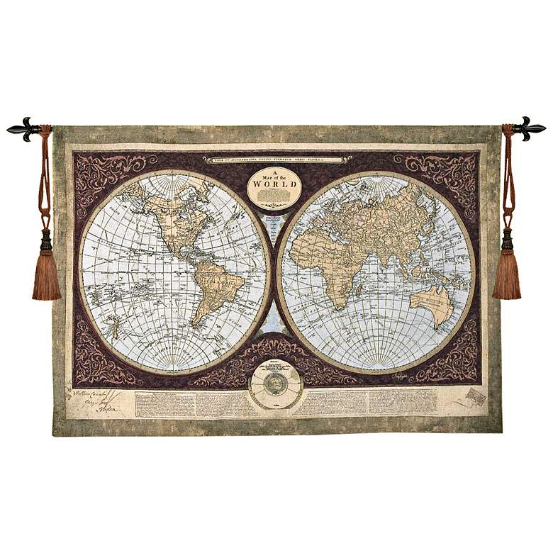 Image 1 Map of the World 53 inch Wide Wall Hanging Tapestry