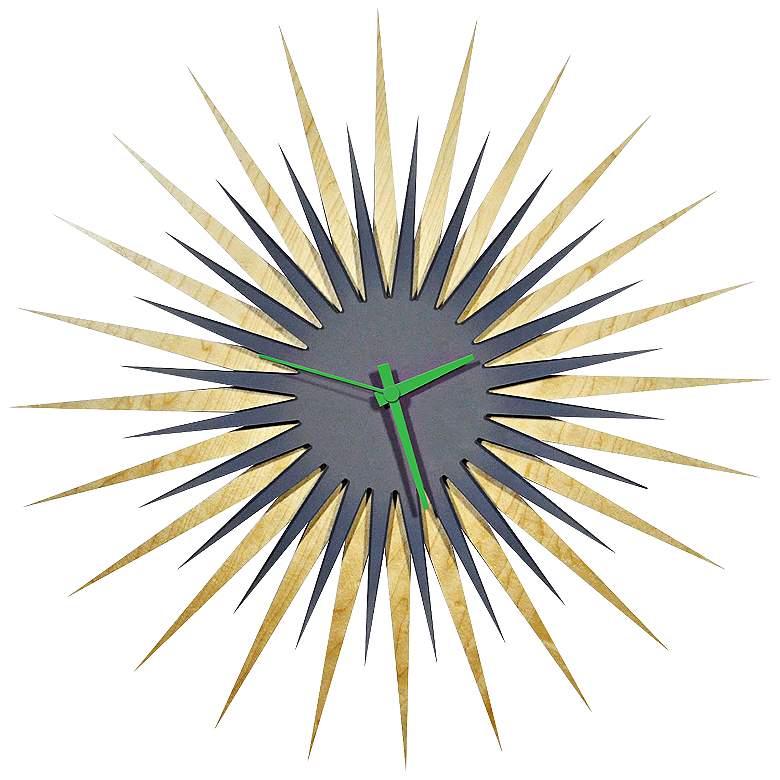 Image 1 Maple Gray and Green Atomic Starburst 23 inch Round Wall Clock
