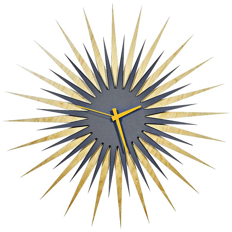 Image 1 Maple Gray and Orange Atomic Starburst 23 inch Round Wall Clock