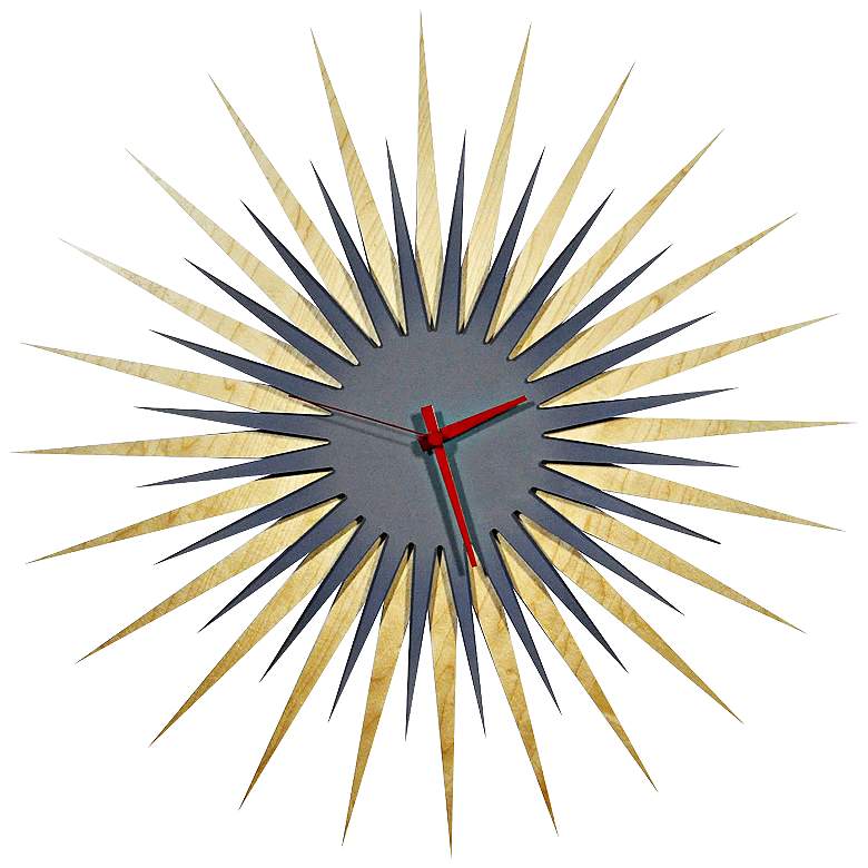 Image 1 Maple Gray and Red Atomic Starburst 23" Round Wall Clock