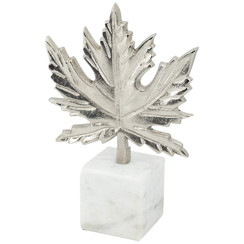 Image 1 Maple Leaf 10 1/2 inch Aluminum Silver Finish on Marble Base