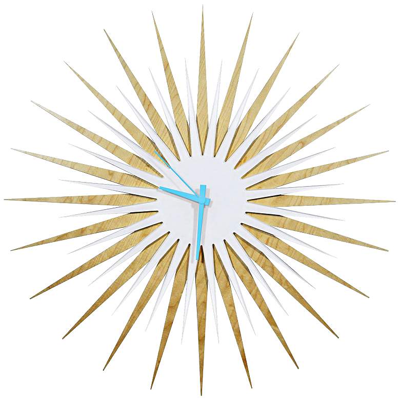 Image 1 Maple Wood and Blue 23 inch Modern Starburst Wall Clock