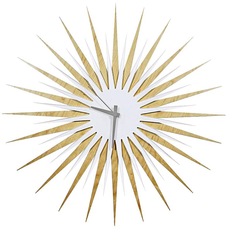 Image 1 Maple Wood and Gray 23 inch Modern Starburst Wall Clock