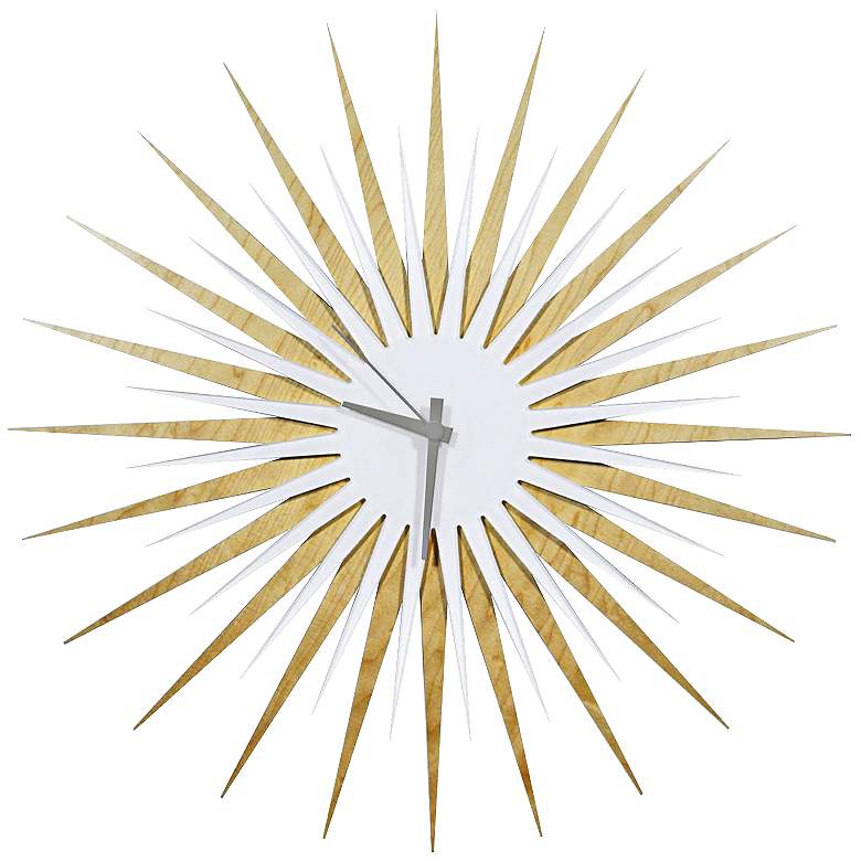 Image 1 Maple Wood and Gray 23" Modern Starburst Wall Clock