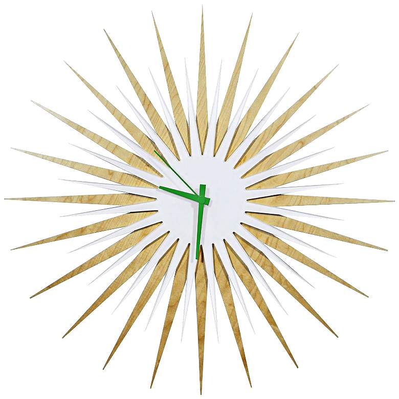 Image 1 Maple Wood and Green 23 inch Modern Starburst Wall Clock 