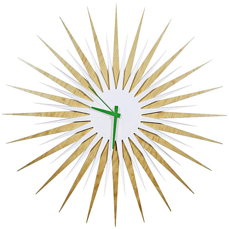 Image 1 Maple Wood and Green 23" Modern Starburst Wall Clock