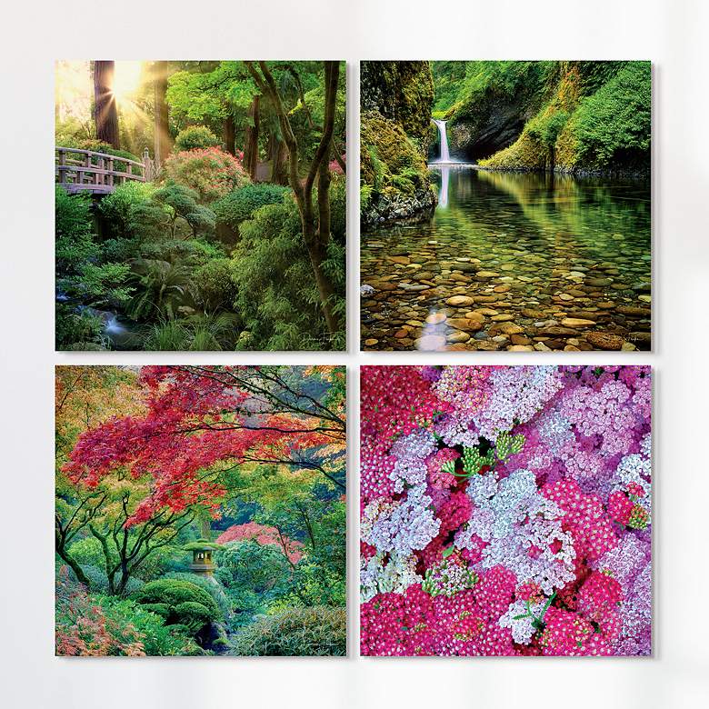 Image 2 Maples, Waterfalls 20" Square 4-Piece Glass Wall Art Set