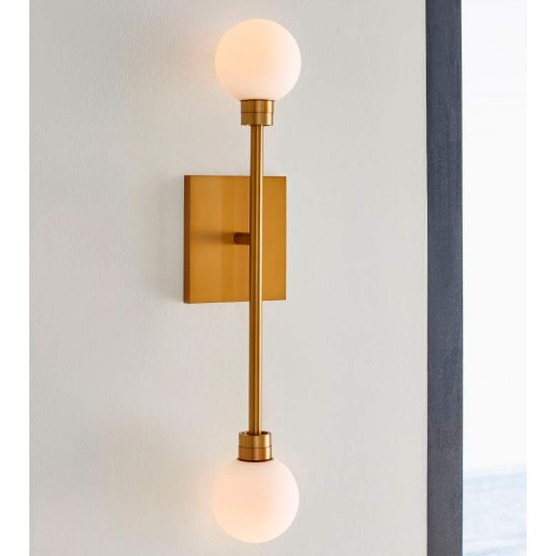 Image 1 Mara 20 1/4 inch High Aged Brass 2-Light LED Wall Sconce