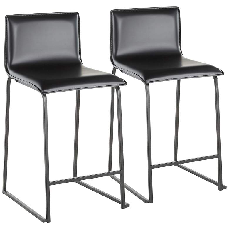 Image 2 Mara 24 1/2 inch Black Faux Leather Counter Stools Set of 2