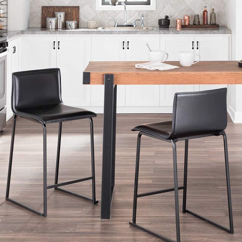 Mara 24 1/2&quot; Black Faux Leather Counter Stools Set of 2