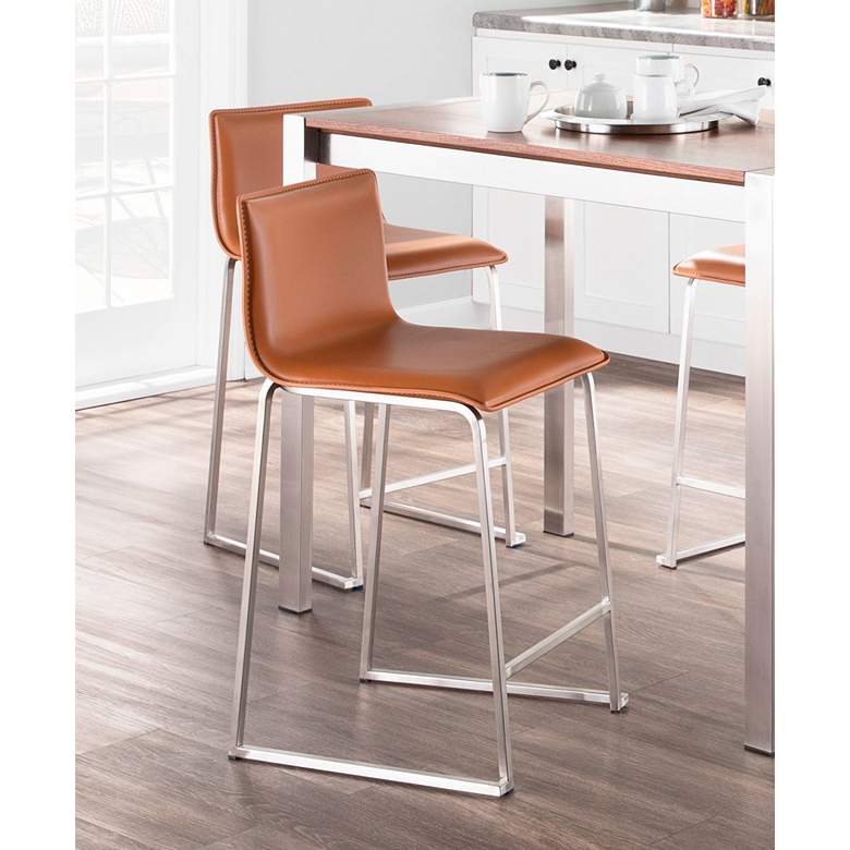 Image 1 Mara 24 1/2 inch Camel and Steel Counter Stools Set of 2