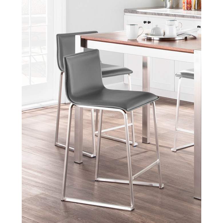 Image 1 Mara 24 1/2" Gray and Steel Counter Stools Set of 2