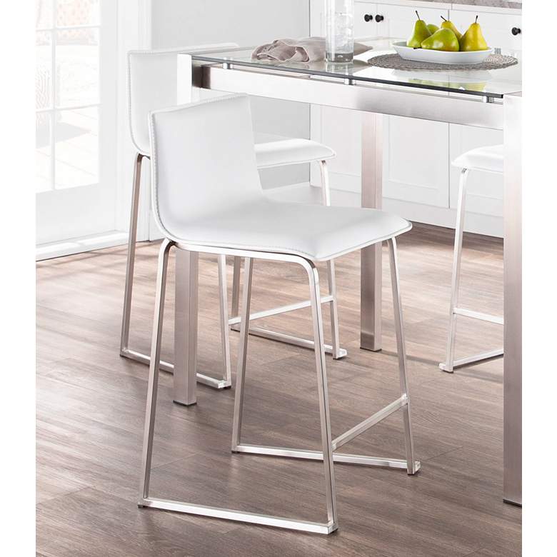 Image 2 Mara 24 1/2" White and Steel Counter Stools Set of 2