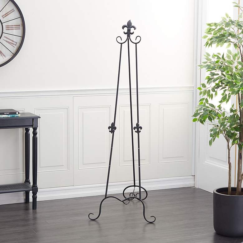Image 7 Mara 65"H Black Iron Scrolled Adjustable Stand Floor Easel more views
