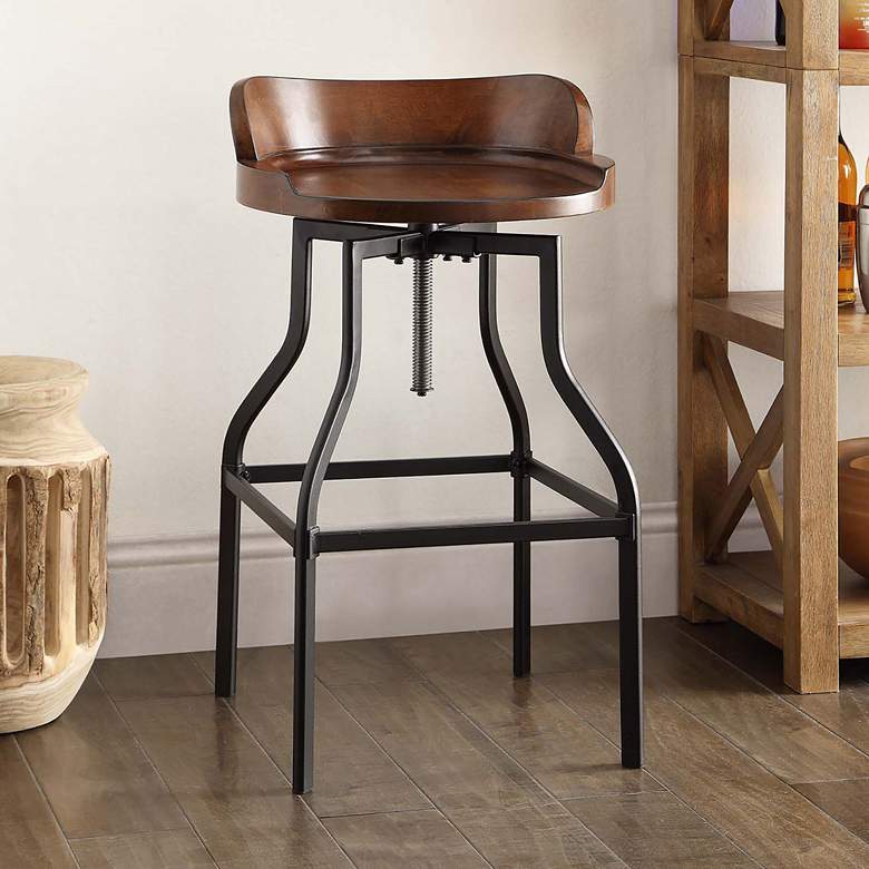 Image 2 Marais Chestnut Wood Adjustable Swivel Bar Stool