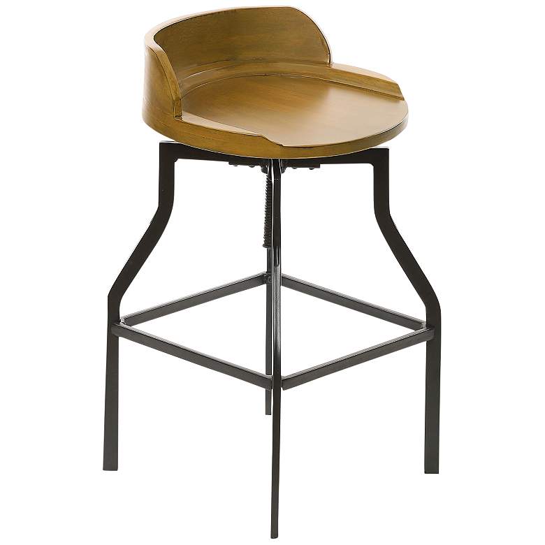 Image 2 Marais Harvest Oak Wood Adjustable Swivel Bar Stool