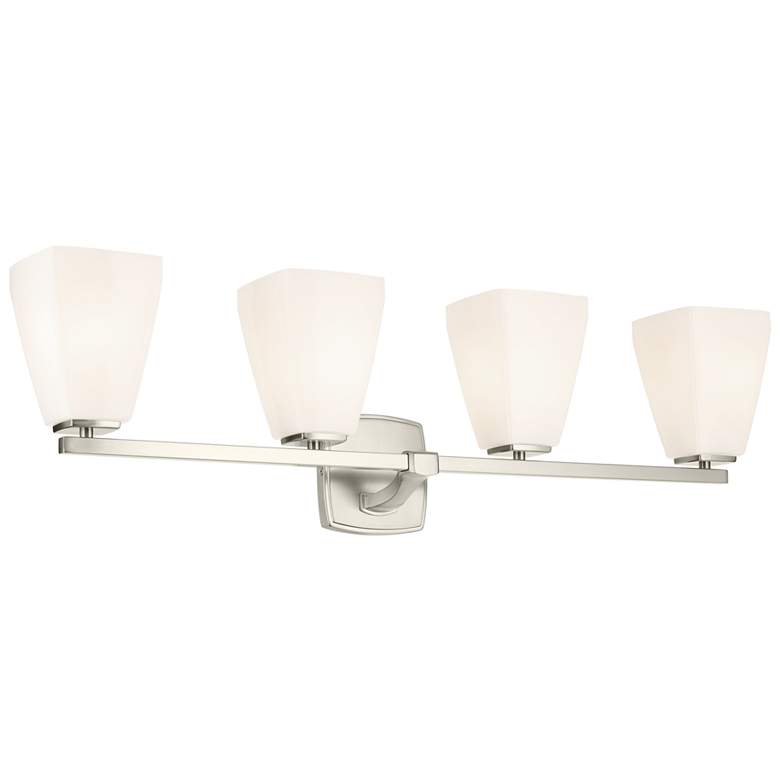 Image 1 Marant 33 1/4"W Brushed Nickel Opal Glass 4-Light Bath Light