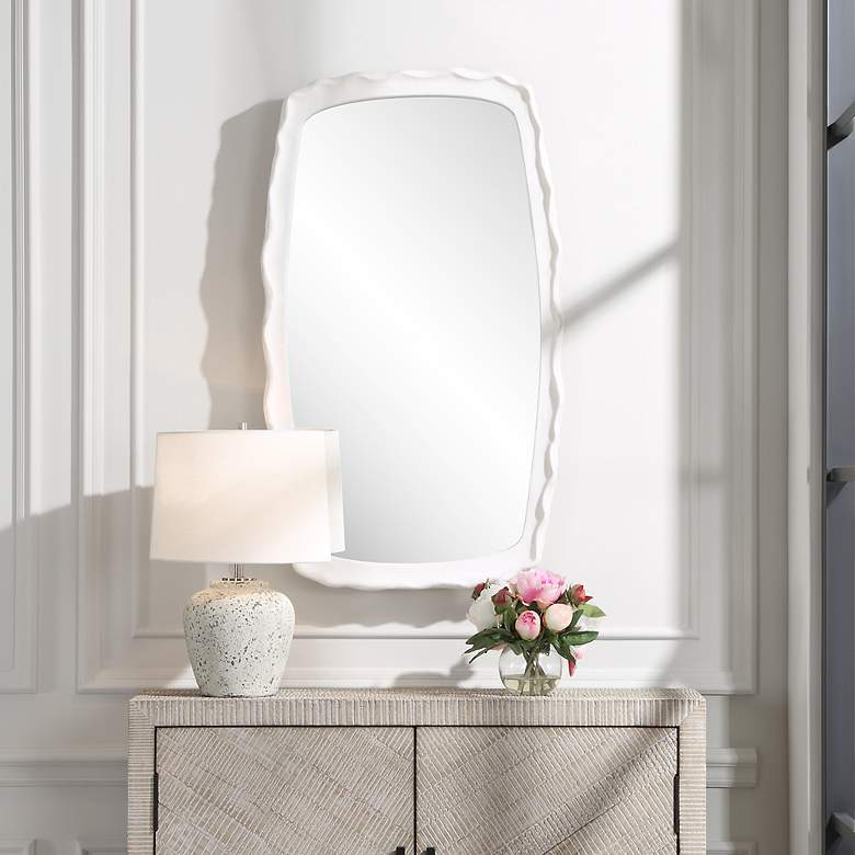 Image 2 Marbella Matte White 22" x 37 3/4" Rectangular Wall Mirror