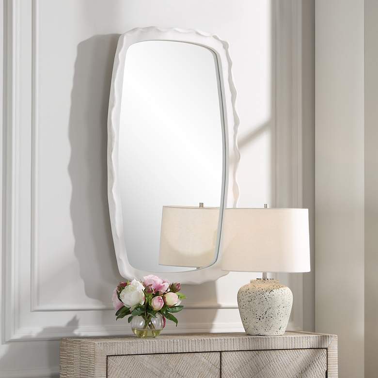 Image 4 Marbella Matte White 22" x 37 3/4" Rectangular Wall Mirror more views