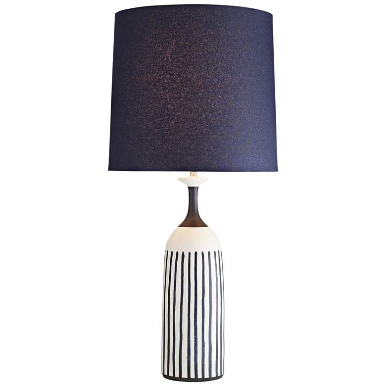 Image 1 Marbella Satin White w/ Indigo Stripes Porcelain Table Lamp