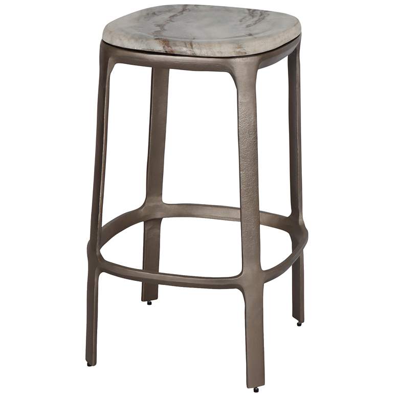 Image 1 Marbelle Alfie Marble 16.8"W Toronto Sand Counter Stool Nickel Frame