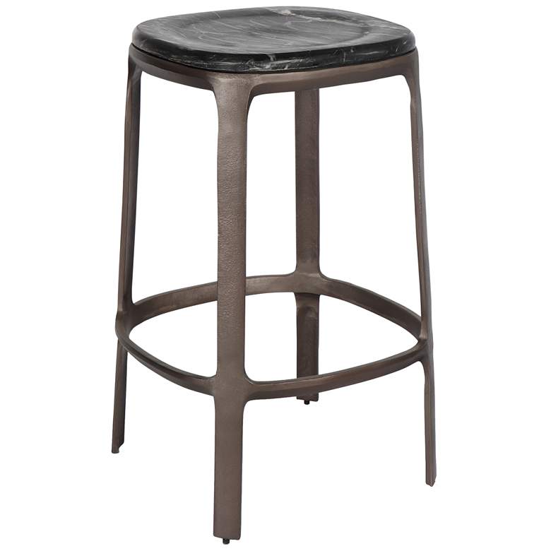 Image 1 Marbelle Alfie Marble 16.8" Wide Fantasy Black Counter Stool Bronze Frame