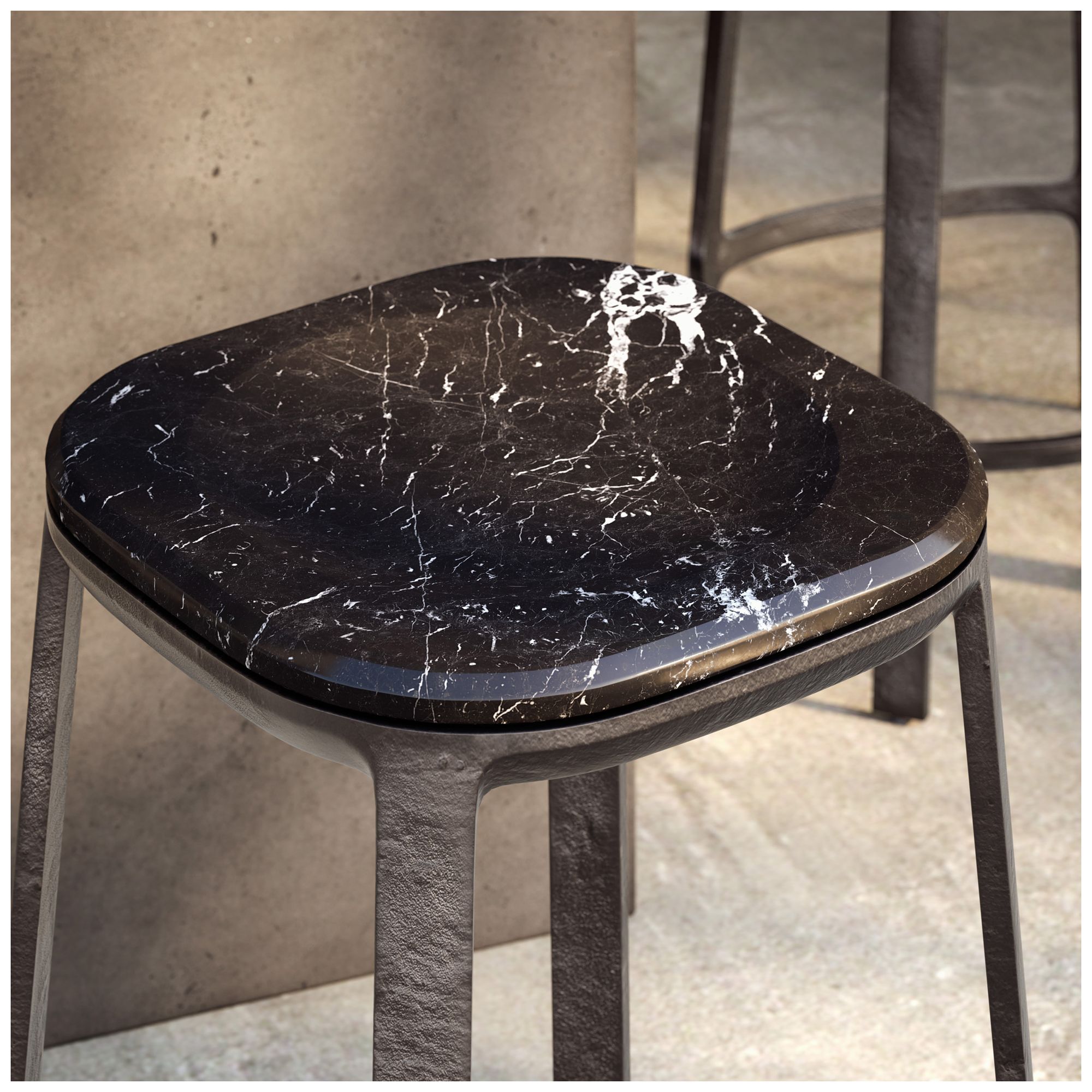 Marbelle Alfie Marble 16.8" Wide Fantasy Black Counter Stool Bronze Frame