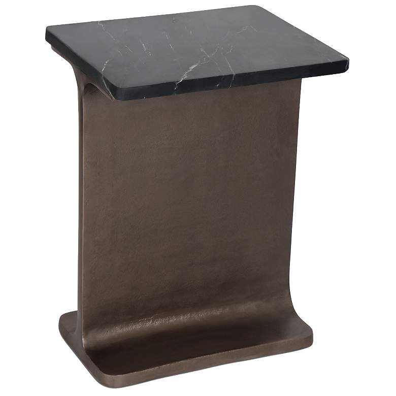 Image 1 Marbelle I-Beam Marble 15" Wide Fantasy Black End Table Bronze Frame