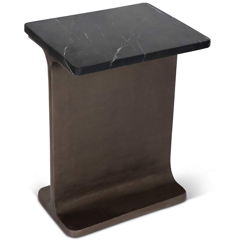 Image 2 Marbelle I-Beam Marble 15" Wide Fantasy Black End Table Bronze Frame more views