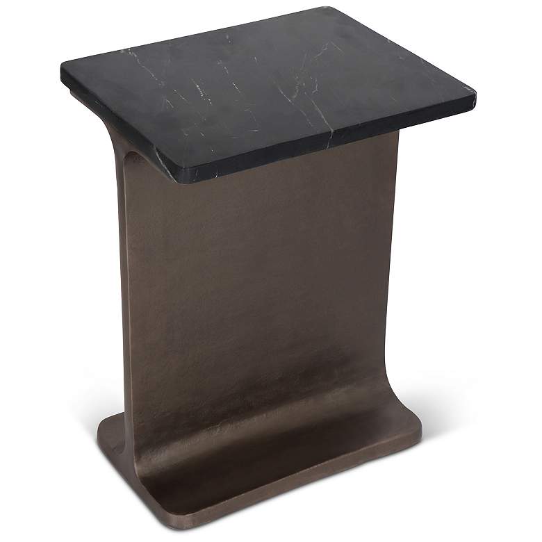Image 3 Marbelle I-Beam Marble 15" Wide Fantasy Black End Table Bronze Frame more views