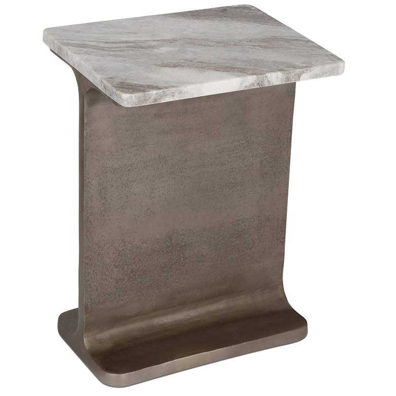 Image 1 Marbelle I-Beam Marble 15" Wide Toronto Sand End Table Antique Nickel Frame