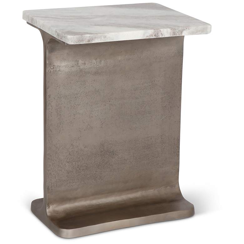 Image 2 Marbelle I-Beam Marble 15" Wide Toronto Sand End Table Antique Nickel Frame more views