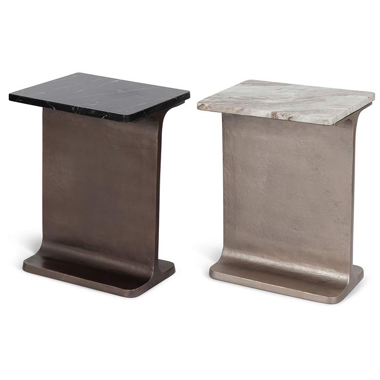 Image 7 Marbelle I-Beam Marble 15" Wide Toronto Sand End Table Antique Nickel Frame more views
