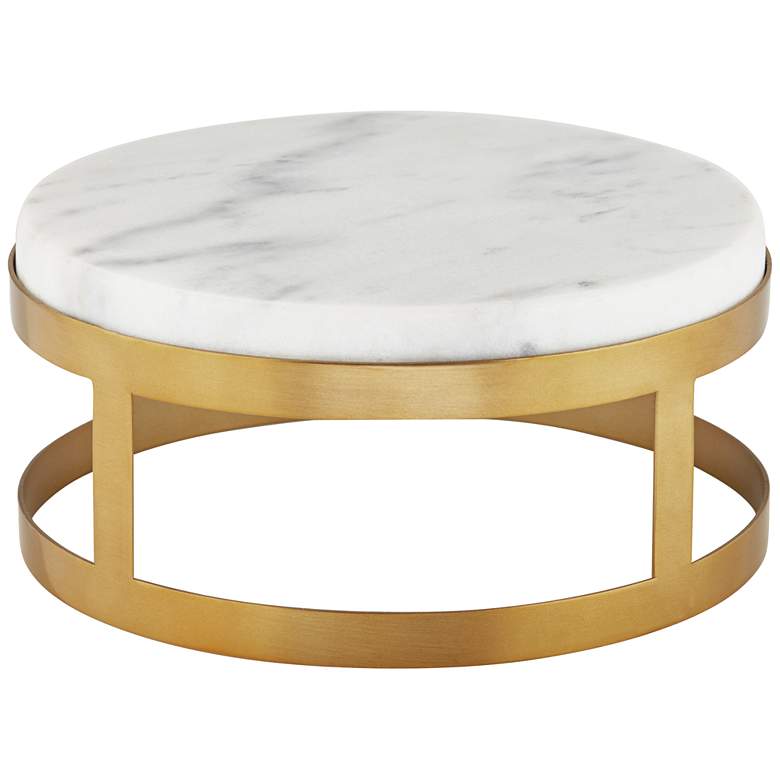 Image 1 Marble and Gold Brass Finish 8" x 3 3/4" Round Lamp Stand Riser