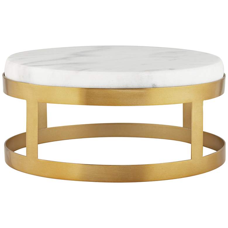 Image 3 Marble and Gold Brass Finish 8 inch x 3 3/4 inch Round Lamp Stand Riser more views