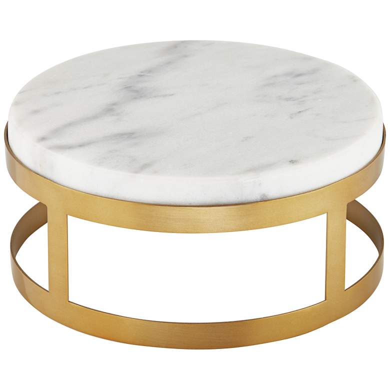 Image 4 Marble and Gold Brass Finish 8 inch x 3 3/4 inch Round Lamp Stand Riser more views