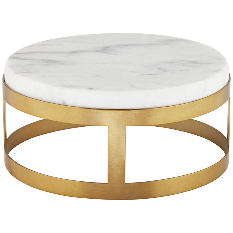 Image 5 Marble and Gold Brass Finish 8 inch x 3 3/4 inch Round Lamp Stand Riser more views
