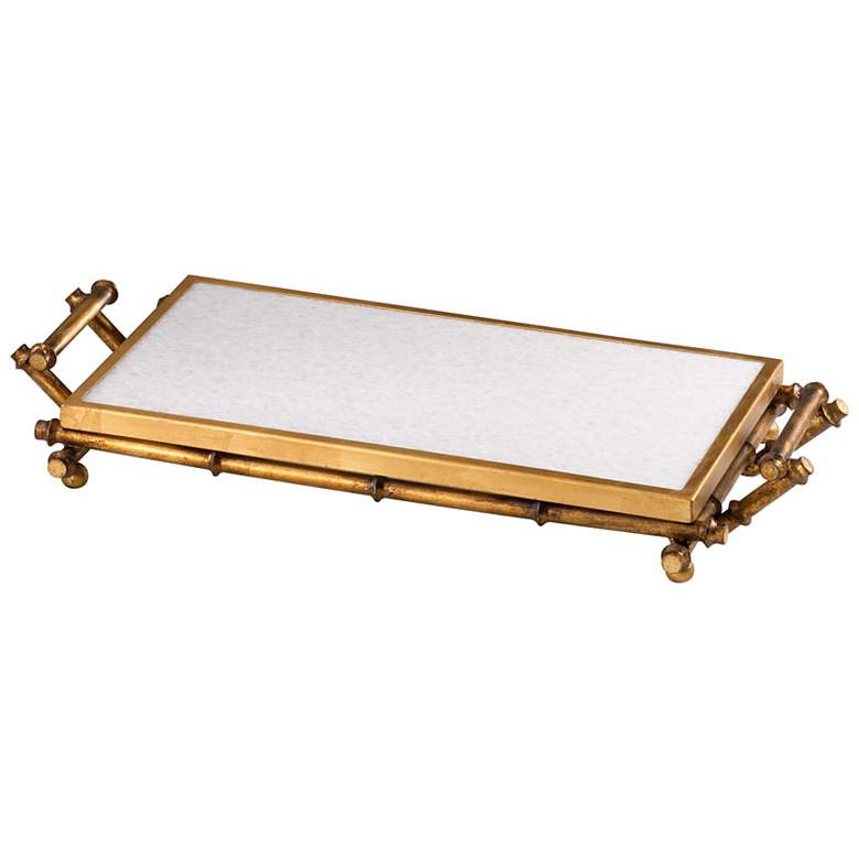 Image 1 Marble and Gold Finish Bamboo Serving Tray