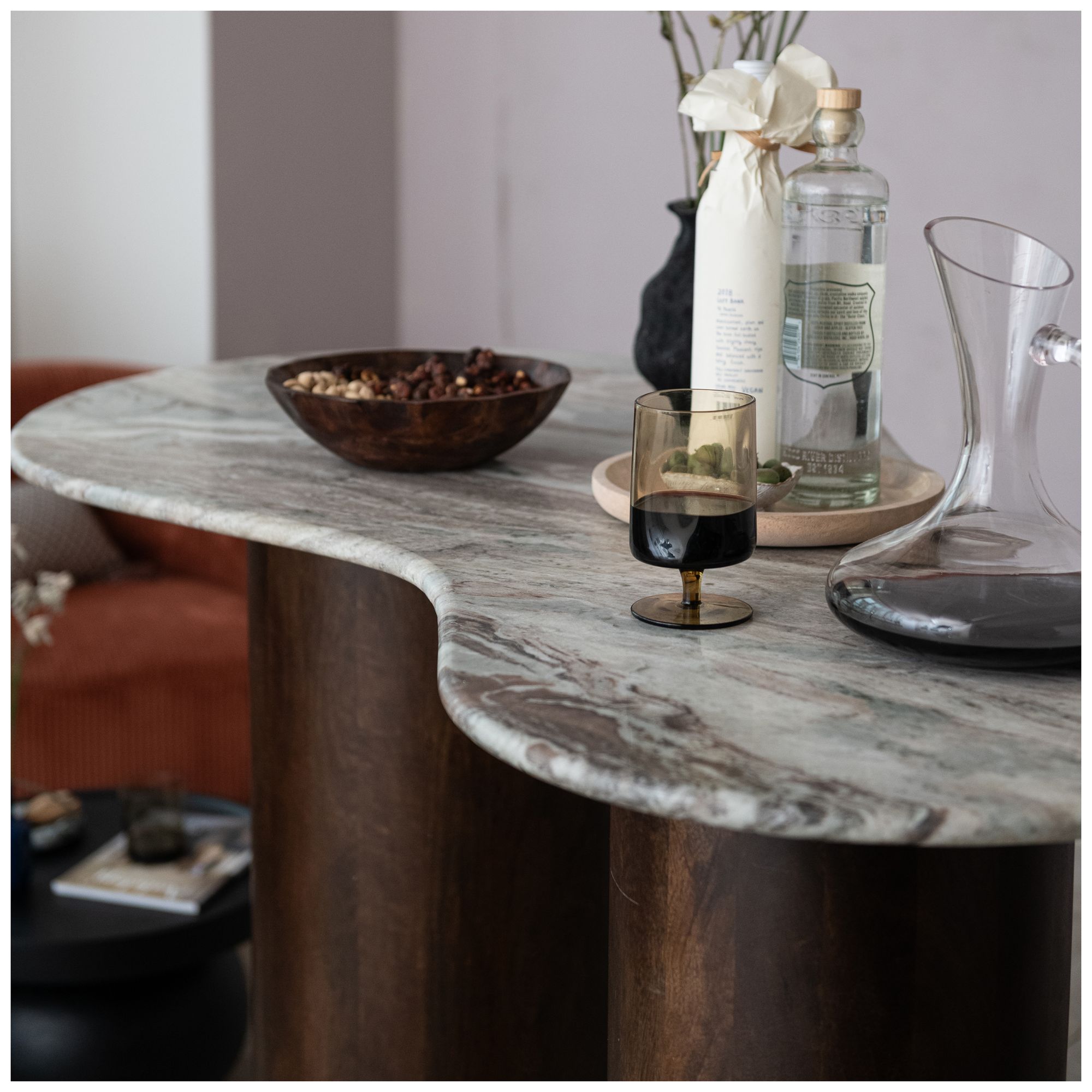 Image 3 Marble and Mango Wood Organic Shaped Bar Height Table, Walnut Finish more views