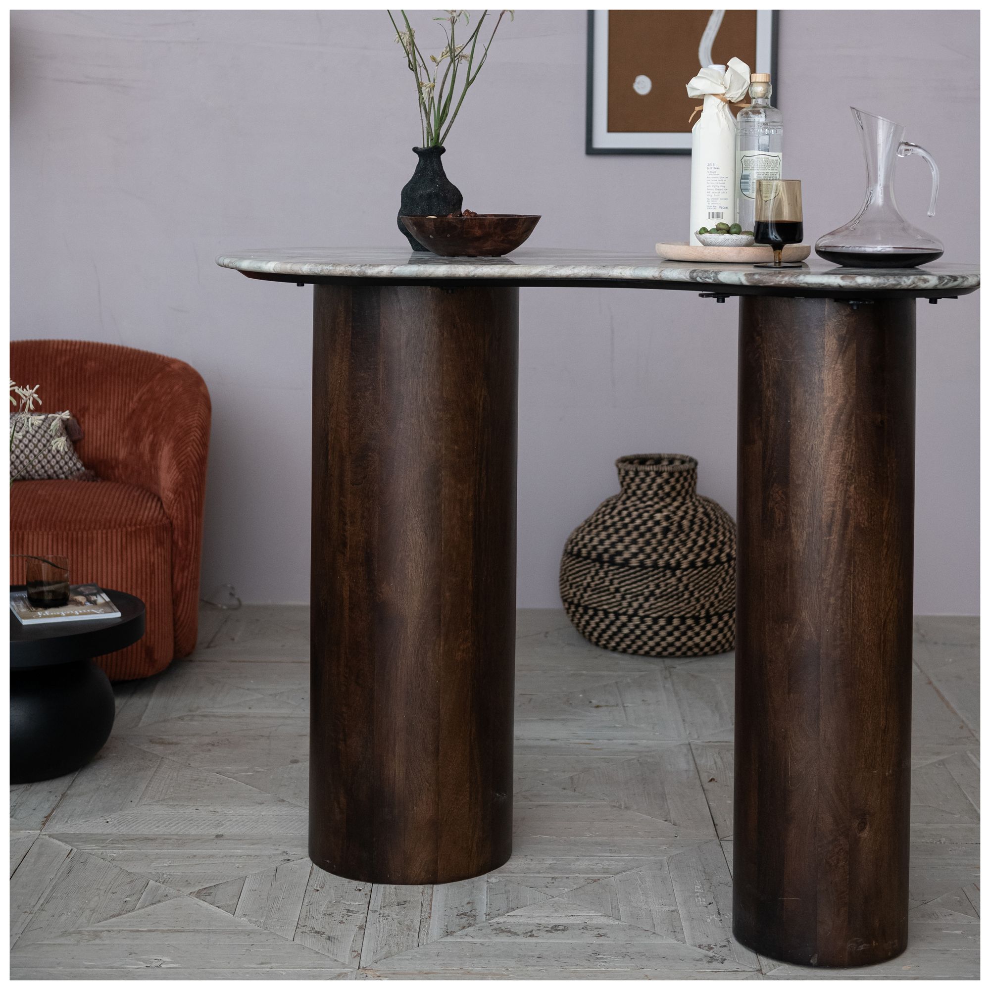 Image 5 Marble and Mango Wood Organic Shaped Bar Height Table, Walnut Finish more views
