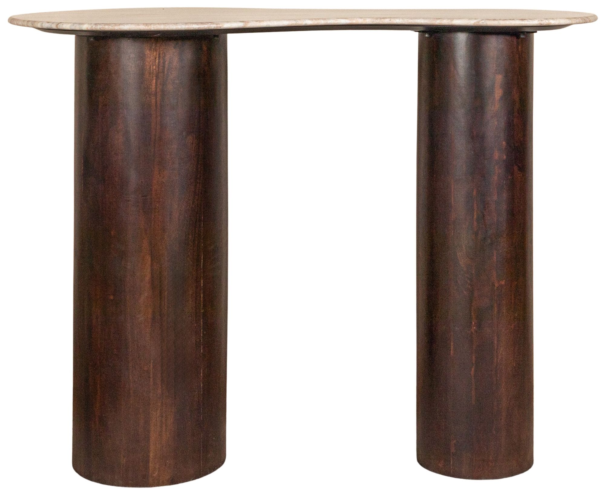 Marble and Mango Wood Organic Shaped Bar Height Table, Walnut Finish