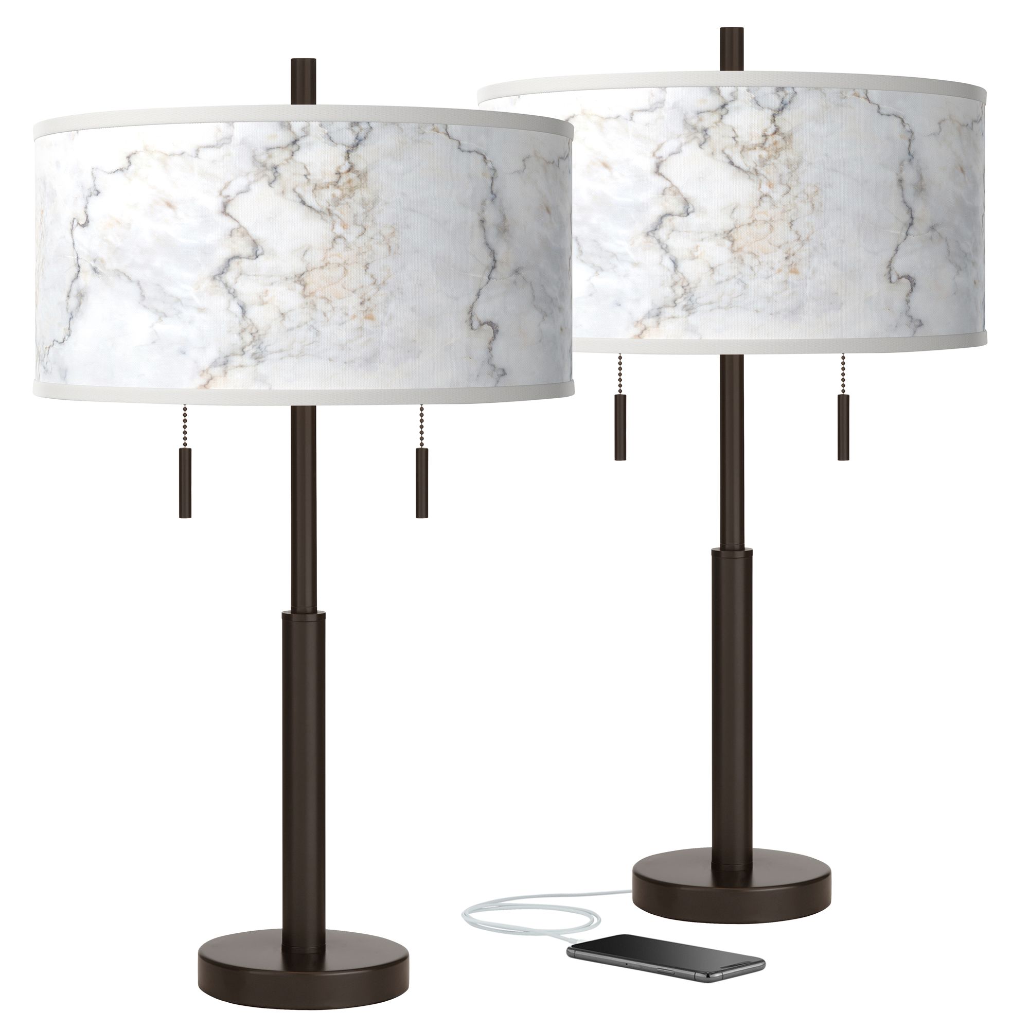 Image Marble Glow Robbie Bronze USB Table Lamps Set of 2