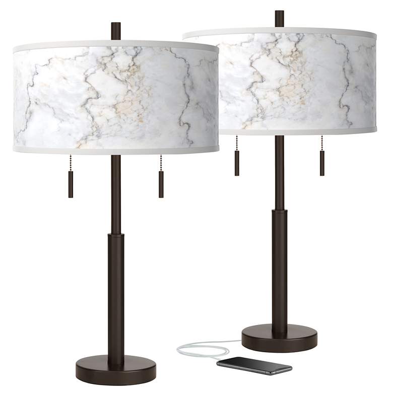Image 1 Marble Glow Robbie Bronze USB Table Lamps Set of 2