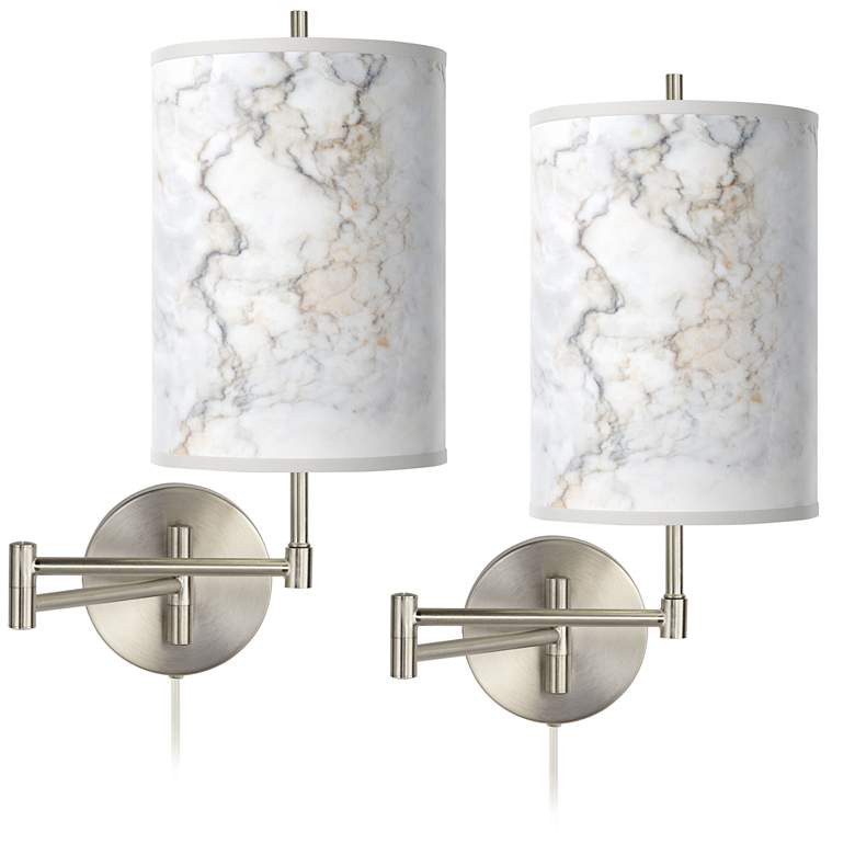 Image 1 Marble Glow Tessa Brushed Nickel Swing Arm Wall Lamps Set of 2